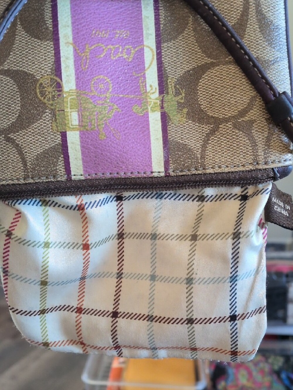Coach Brown Signature Canvas Wristlet with Pink Stripe - Picture 7 of 7